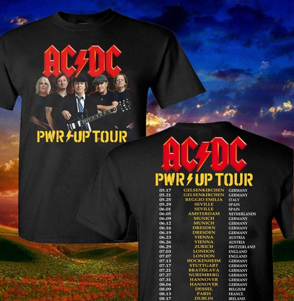 Ac Dc Shirt Music T Shirt World Tour 2024 Powerup Tour Shirt, Size M, Tee Forest Green New
