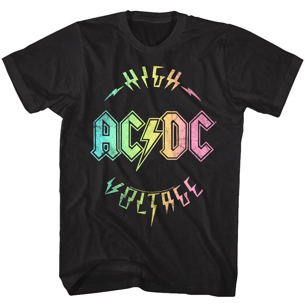 Ac Dc Tee High Voltage Rainbow Rock Band Album Graphic Tee Shirt, Size