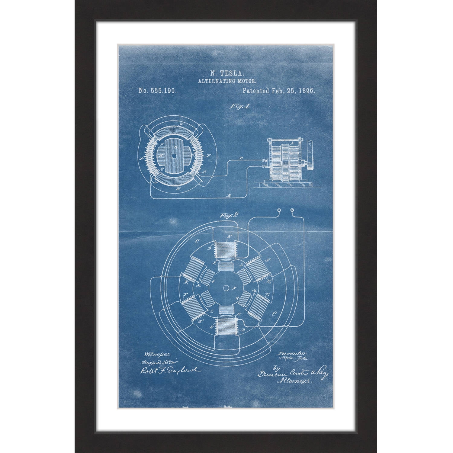 "Ac Motor 1896 Blueprint" Framed Painting Art Print, 30" x 1.5"