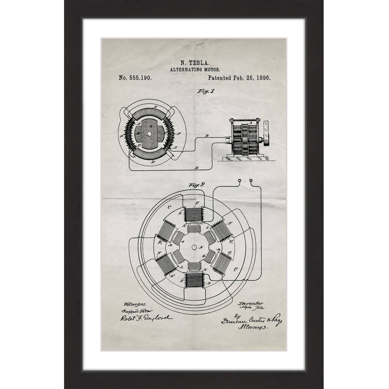"Ac Motor 1896 Old Paper" Framed Painting Art Print, 16" x 1.5"