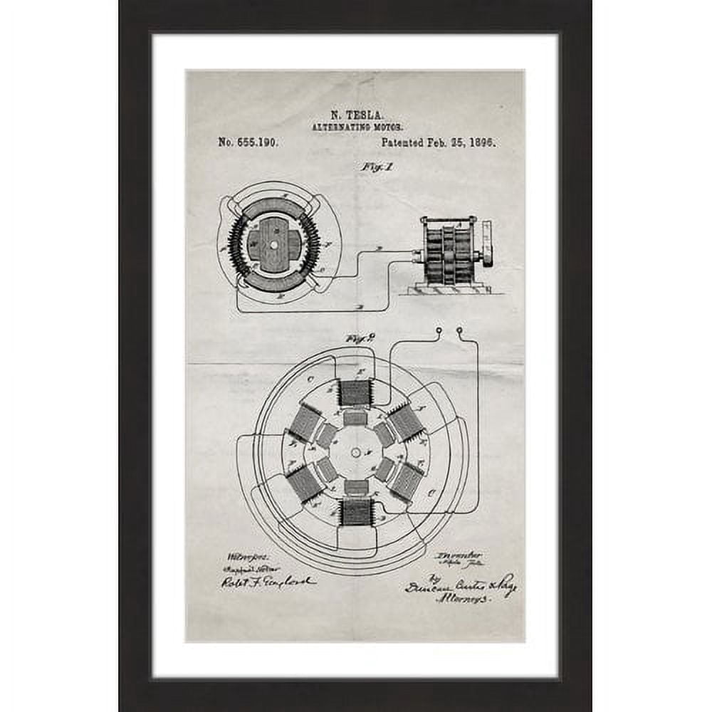 "Ac Motor 1896 Old Paper" Framed Painting Art Print, 24" x 1.5"