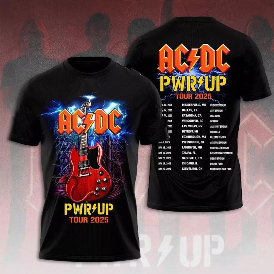 Ac dc North American 2025 T Shirt Rock Music Band Tee Pwr Up Tour 
