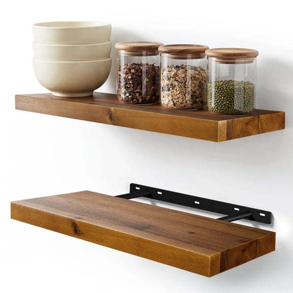 Acacia 17 Inch Wood Floating Shelves Wall Mounted Rustic Farmhouse Storage