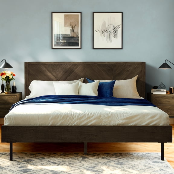 Acacia Alander King Bed Frame and Headboard Solid Wood Platform Bed, King Bed Frame, Scandinavian Signature Wood Bed Compatible with All Mattress Types, Non-Slip and Noise-Free Bed Frame King, Mocha