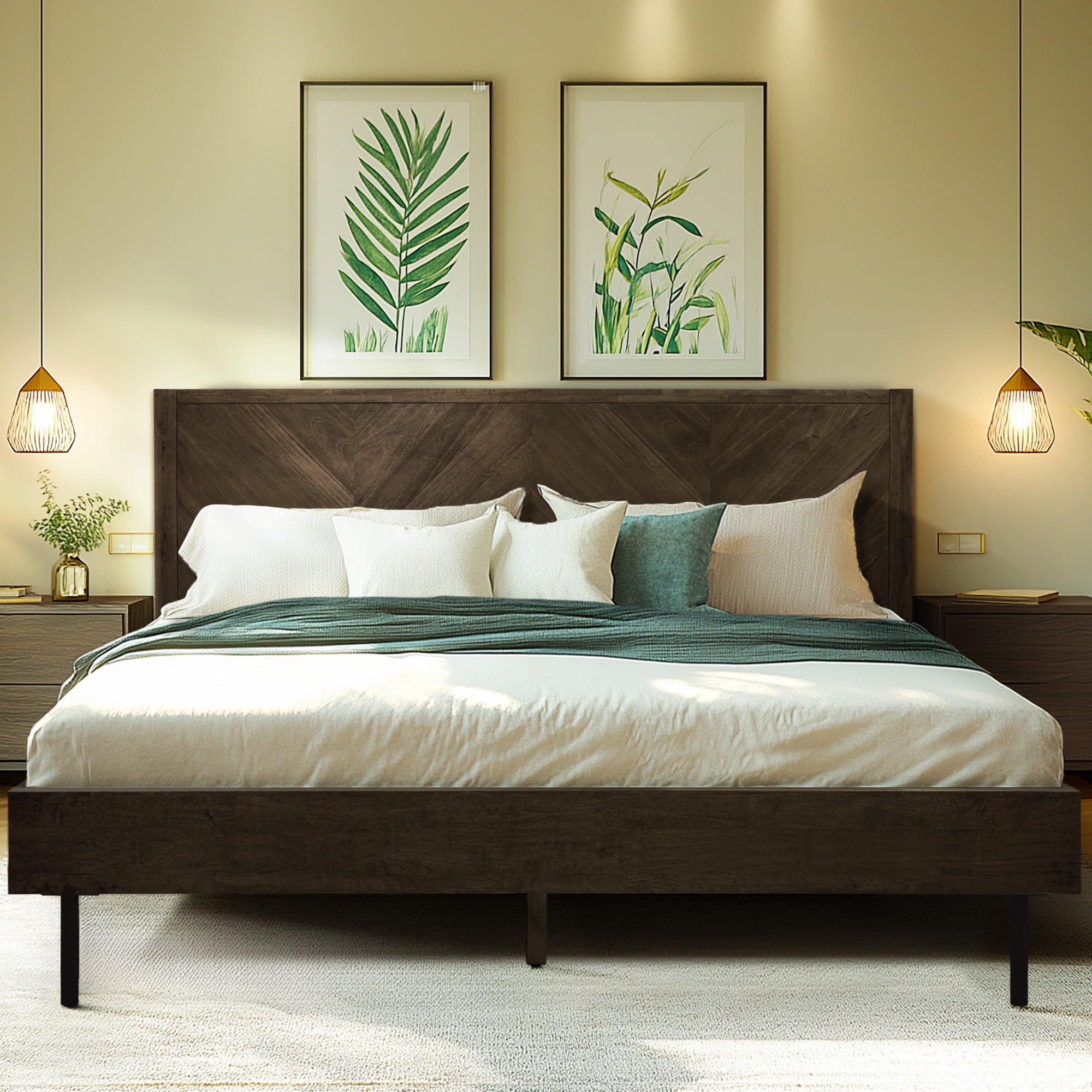 Acacia Alander King Bed Frame and Headboard Solid Wood Platform Bed, King Bed Frame, Scandinavian Signature Wood Bed Compatible with All Mattress Types, Non-Slip and Noise-Free Bed Frame King, Mocha
