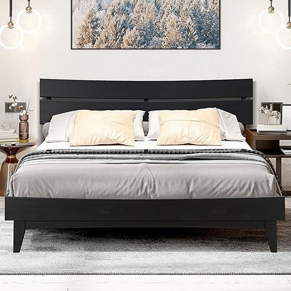 Caramel Acacia King Solid Wood Bed Frame with Headboard and Slats