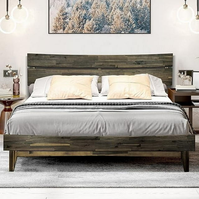 Acacia Aurora Solid Wood Bed Frame With headboard King Chocolate