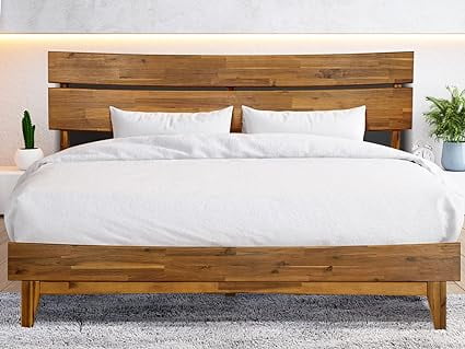 Aurora Black King Solid Wood Platform Bed Frame with Nightstand