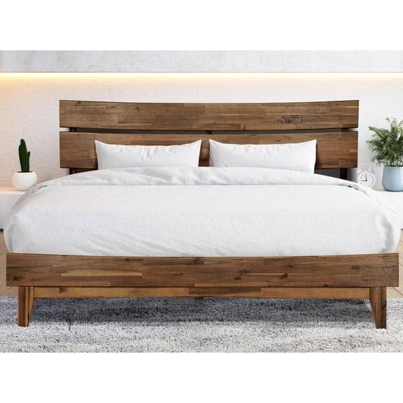 Acacia Aurora Wooden Frame High Headboard Solid Wood Platform Bed 800 lbs Capacity, King - Walnut