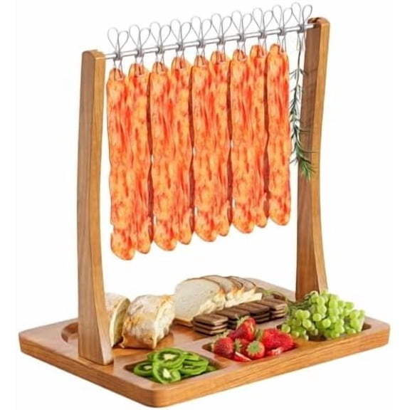 Acacia Bacon Display Rack,Patented Design Bacon Clothesline Serving Tray,Wooden Charcuterie Boards with Bacon Hanger,Exquisite Bacon Tray Holder for Parties,Weddings,Housewarming Gifts