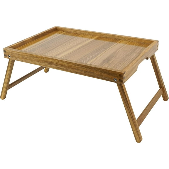 Acacia Bed Table Tray, Wooden Breakfast Tray with Folding Legs, Bed Tray for Eating and Laptop, Eating Trays for Bedroom