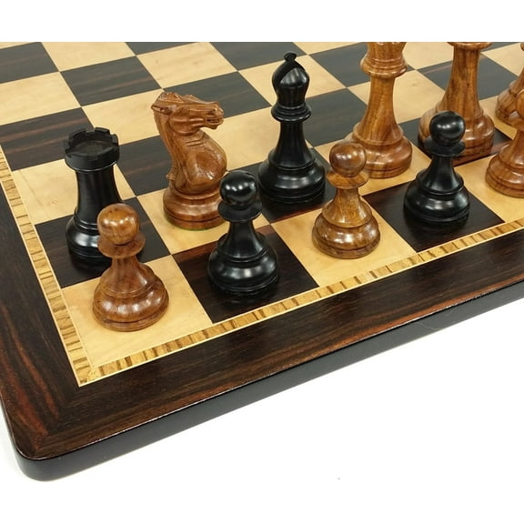 Acacia Black 4 5/8 Anderssen Staunton Wood Chess Set Large Ebony Birdseye Brd