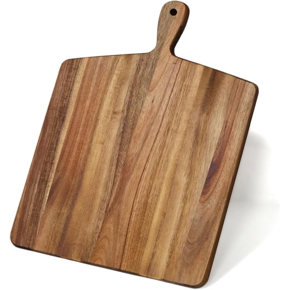 Acacia Board with Handle, Wooden Chopping Board for Meat, Cheese, Bread & Vegetables, Decorative Charcuterie Serving Board for Kitchen Cooking, Pizza & Party Dining, 17"x13"