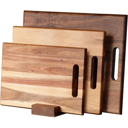 Acacia Boards Set of 3 count for Kitchen, Large Wooden Board Set with Handle, Thick Chopping Board, Butcher Block Wooden Trays for Meat, Fruit Vegetable and Cheese