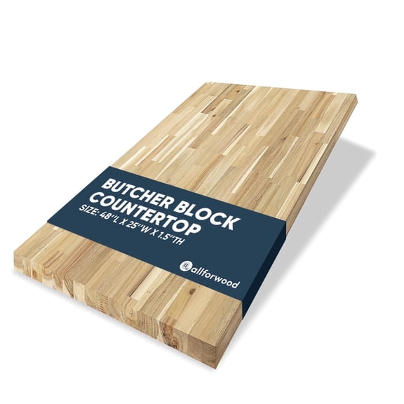 allforwood 48''L x 25''W x 1.5''Th Acacia Wood Butcher Block Countertop, 4ft L x 25" W, 1.5in Thick, Unfinished Solid Wood Butcher Block Table Top for DIY Washer Dryer/Kitchen/Workbench