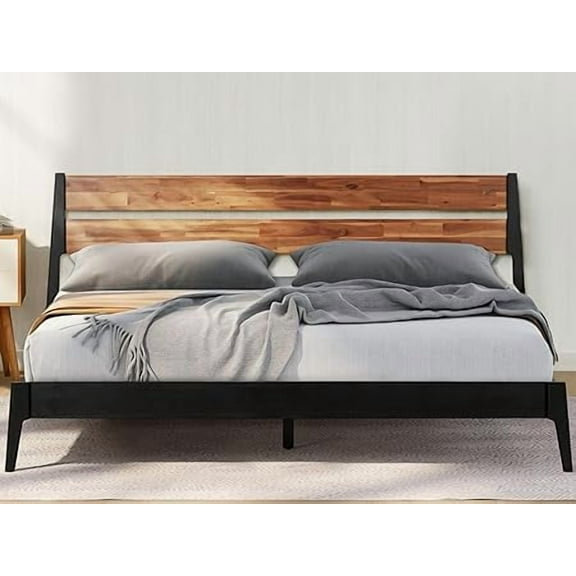 Acacia Callisto Solid wood bed frame & Nightstand - Queen - Walnut