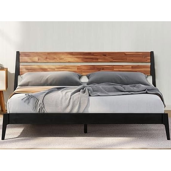 Acacia Callisto Solid wood bed frame & Nightstand - Queen - Walnut