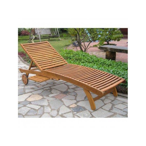 Acacia Chaise Lounge with Pull Out Tray, Rustic Brown