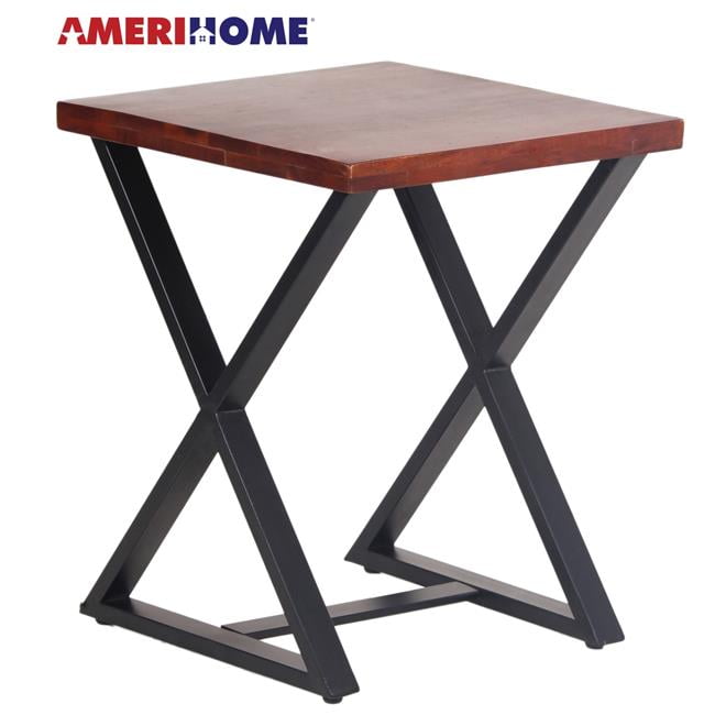 Handcrafted Acacia Wood Cross Leg Side Table in Brown & Black