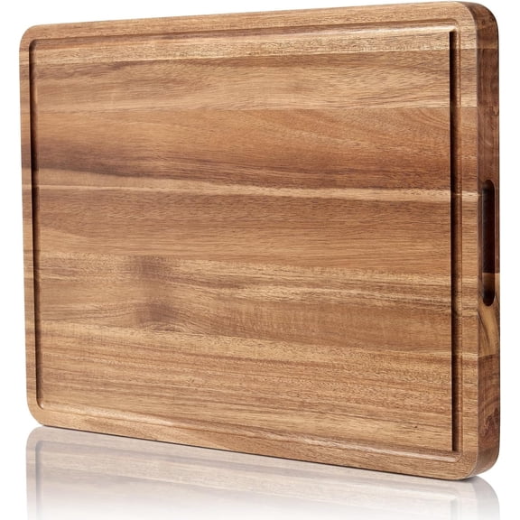Acacia Cutting Board 20 x 15 x 1.38 Inch Thick Butcher Block with Juice Grooves and Handle for Meat Fruit Cheese