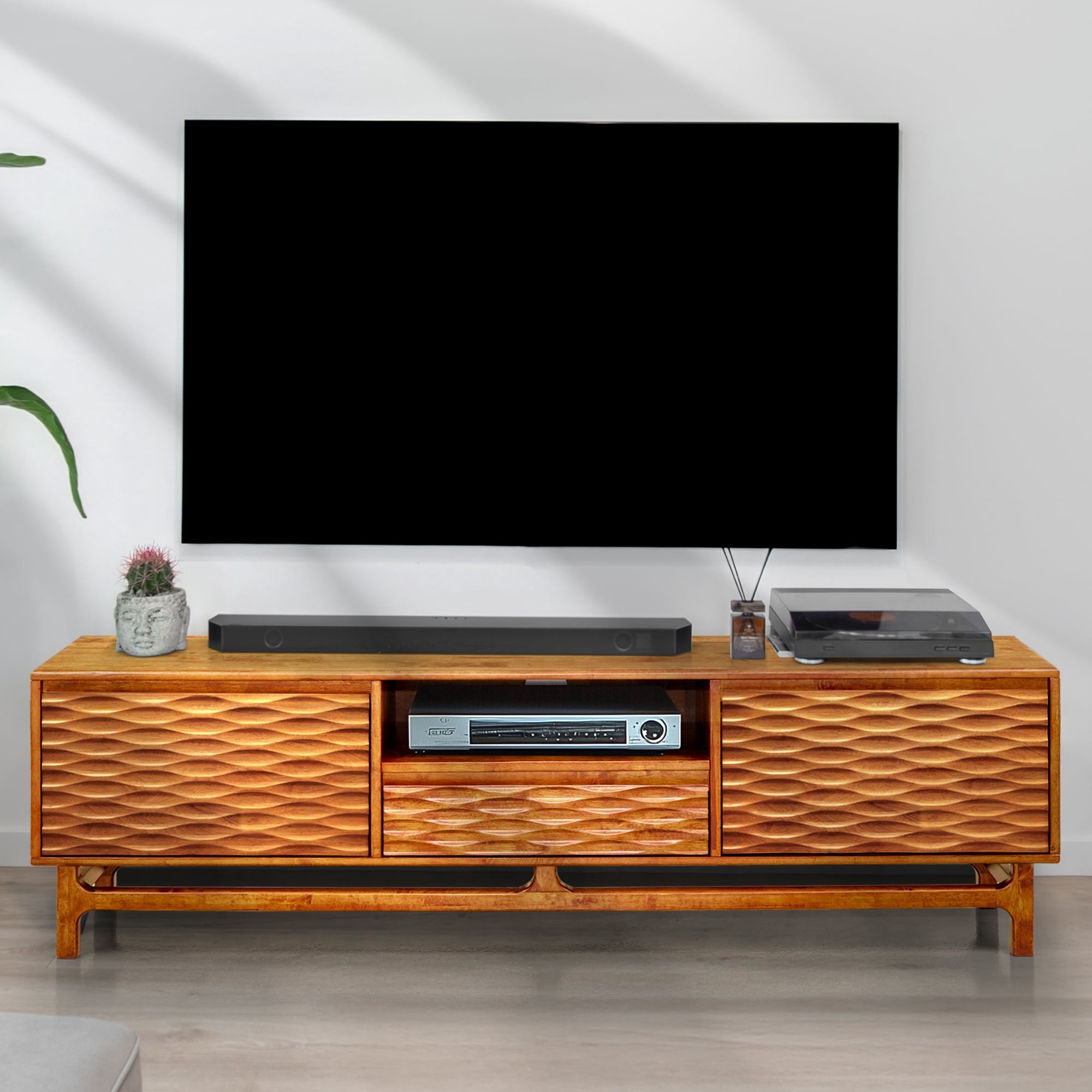 Acacia Elara TV Stand for TVs up to 75" Media Console Entertainment Center, Caramel