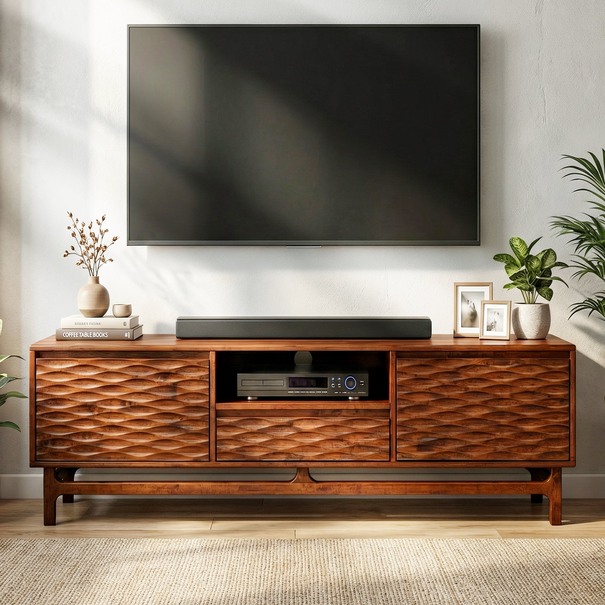 Acacia Elara TV Stand for TVs up to 75" Media Console Entertainment Center, Walnut