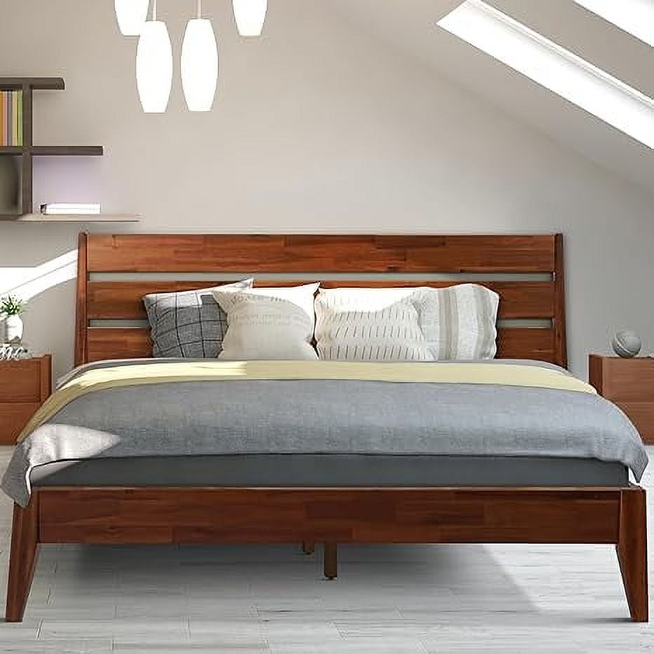 Acacia Emery Queen Size Solid Wood Bed Frame with Artistic Headboard ...