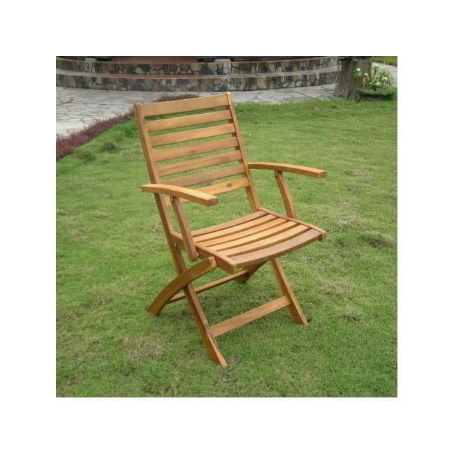 Rustic Brown Acacia Folding Ladder Back Dining Chair Set