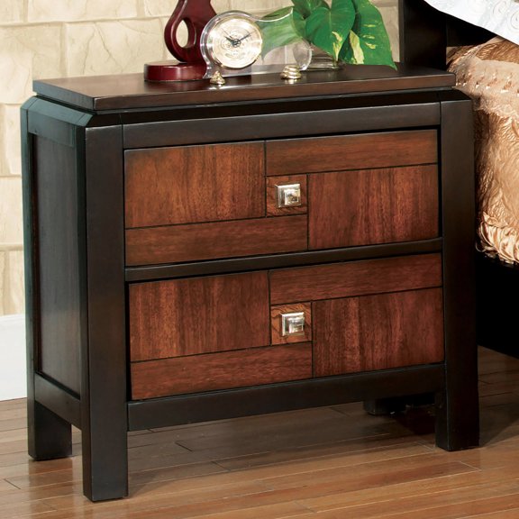 Acacia Front Panels - 2 Drawer Design - Bedroom Nightstand - Transitional Look