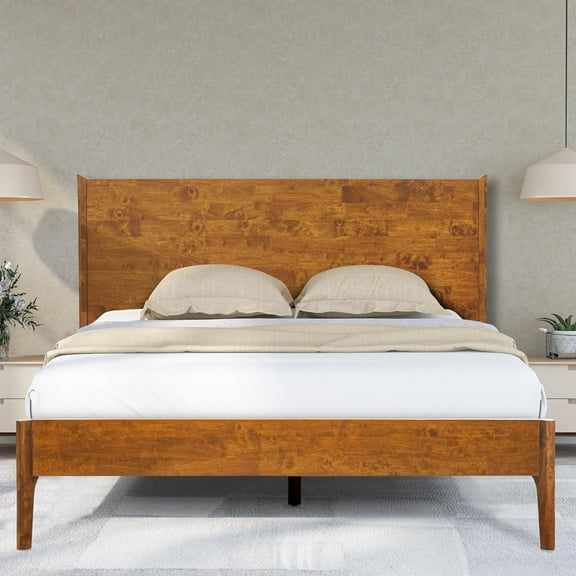 Acacia Haven King Size Bed Frame and Headboard Solid Wood Platform Bed, King Bed Frame 800 lbs Capacity, Scandinavian Signature Wood Bed Compatible with All Mattresses, Caramel