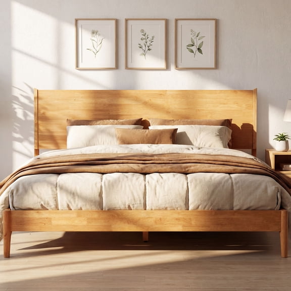 Acacia Haven King Size Bed Frame and Headboard Solid Wood Platform Bed, King Bed Frame 800 lbs Capacity, Scandinavian Signature Wood Bed Compatible with All Mattresses, Non-Slip and Noise-Free, Oak