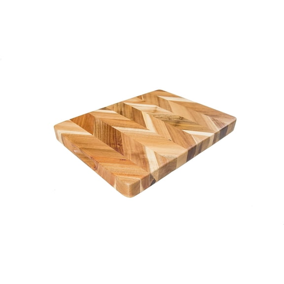 Acacia Herringbone Rectangular Cutting/Serve Board With Inset Handles, Large