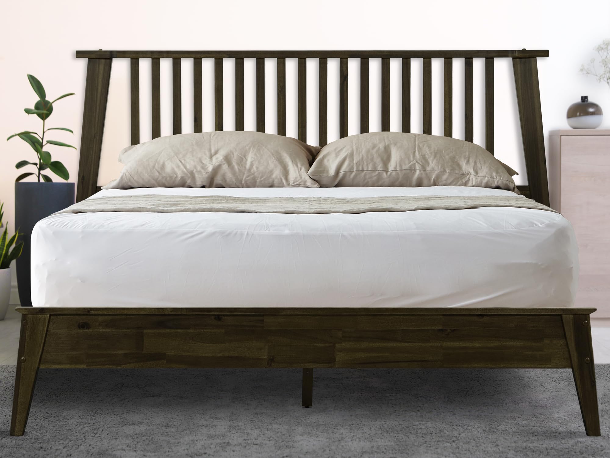 Acacia Kaylin Bed Frame with Headboard Solid Wood Platform Bed, King