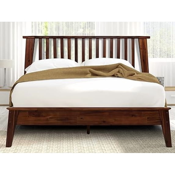 Acacia Kaylin Solid Wood Bed Frame With headboard Queen Caramel