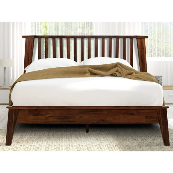 Acacia Kaylin Solid Wood Bed Frame with Headboard, Signature Headboard Wood Bed, Queen - Chocolate