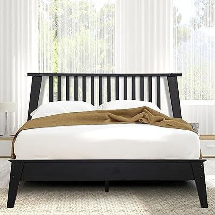 Kaylin Black Solid Wood King Platform Bed Frame with Nightstand