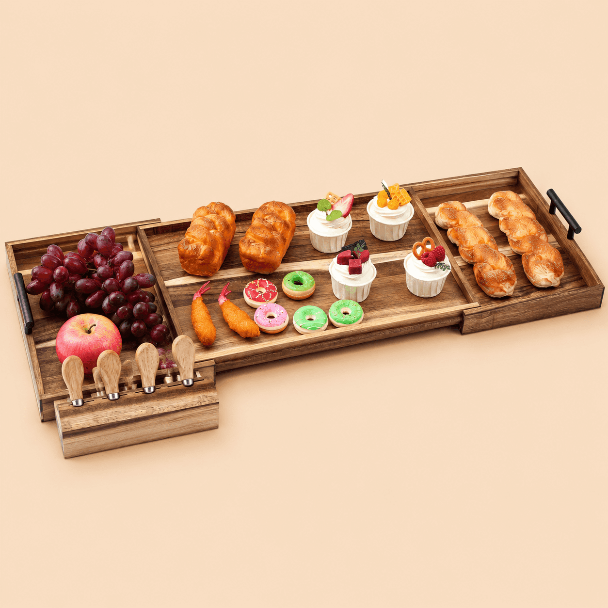 Acacia Large Charcuterie Board with Handles and Knife Set Expandable XL ...