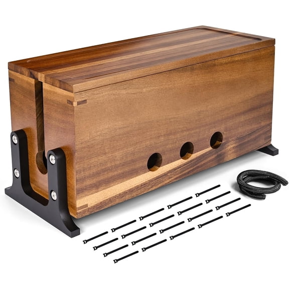 Acacia Management Box, Safe Cord Hider | Decor Cord Organizer, Sturdy Hider Box Power S, TV Wires, Desk & Floor & Office Under Desk