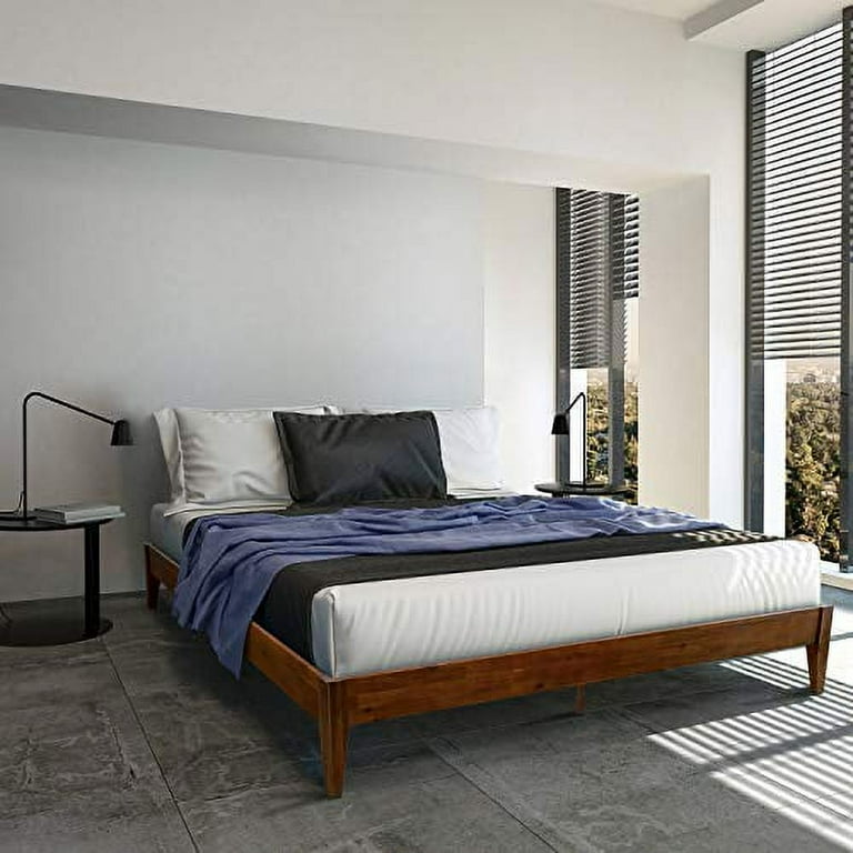 Acacia Mervyn Wooden Bed Frame without Headboard Solid Wood Platform Bed with Ergonomic Design for Anti Slip Support Easy Assembly and No Box