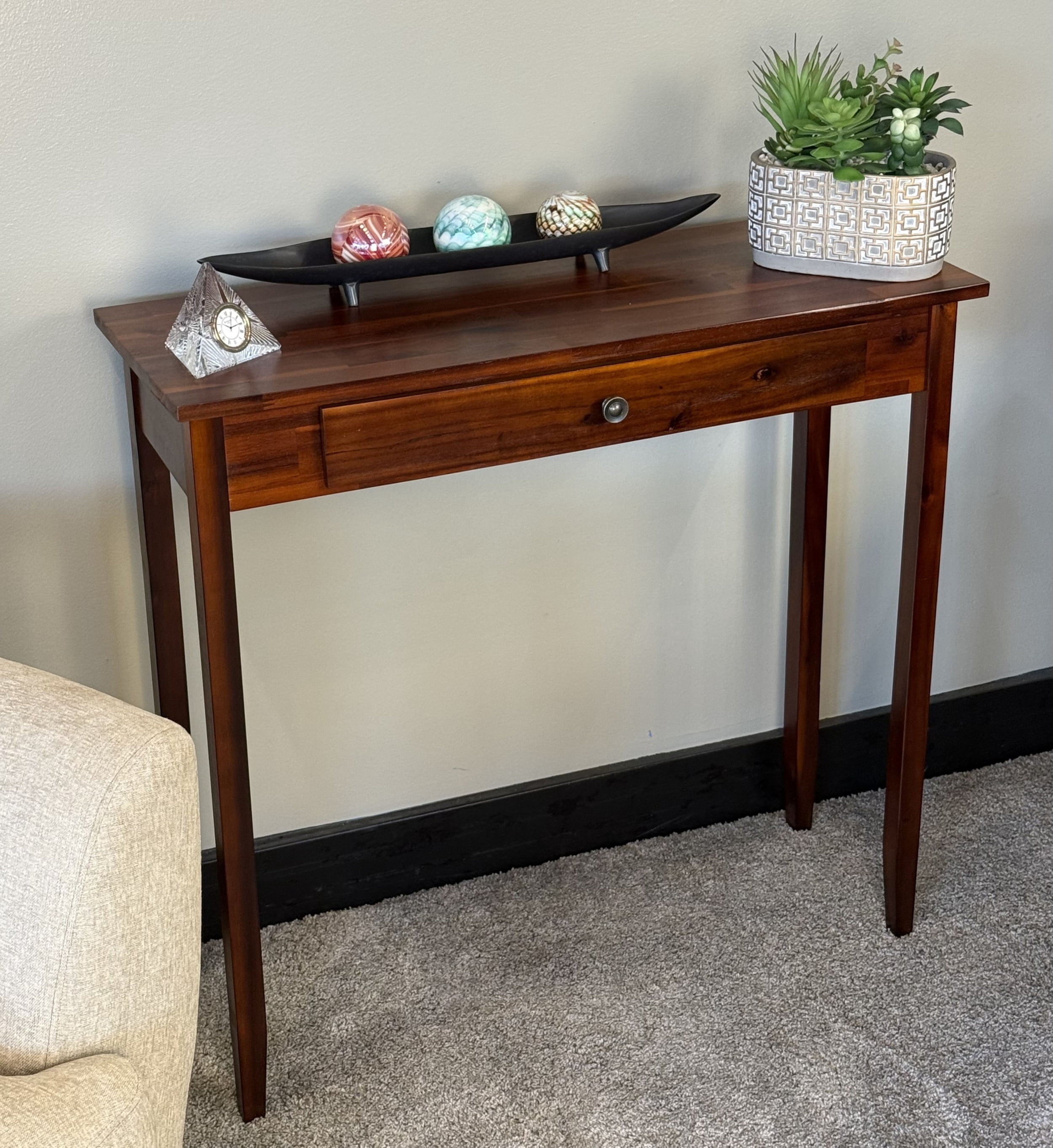 Acacia Mid-Century Entryway Table with Drawer in Mahogany Matte