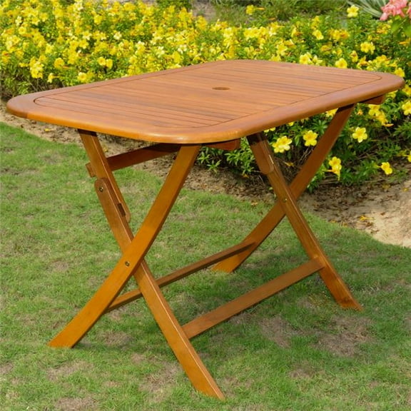 Acacia Rectangular Folding Table, Brown Stain