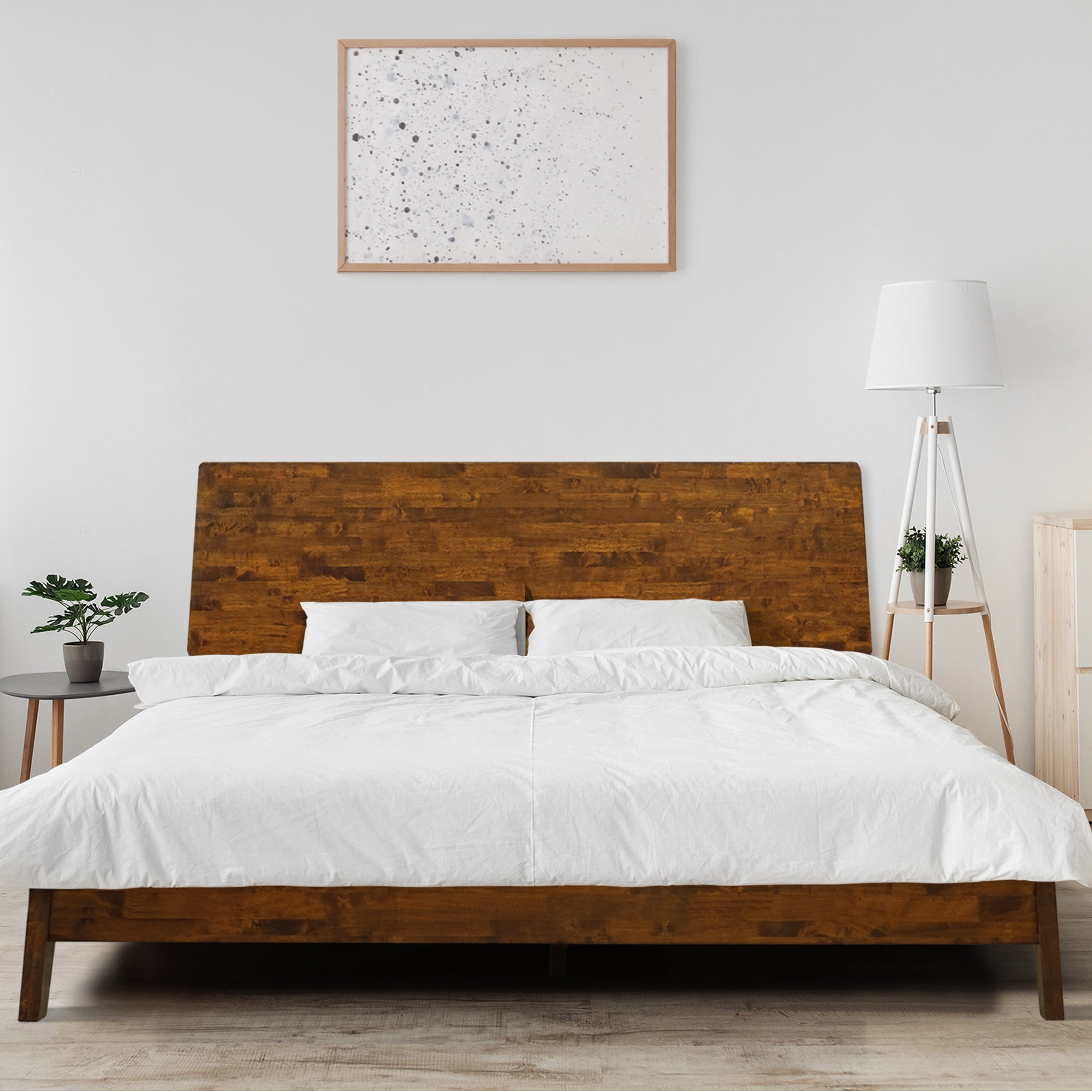 Caramel King Solid Wood Platform Bed Frame with Headboard