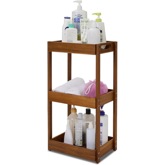 Acacia Shower Caddy Wood, 3 Tier Shower Organizer Wood, Freestanding Corner Standing Shower Caddy, Waterproof Wooden Shower Shelf Standing, Shower Floor Shelf for Inside Shower, Bathroom