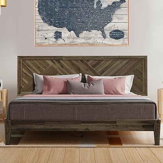 Acacia Sierra Solid Wood Bed Frame With headboard - Queen - Ebony