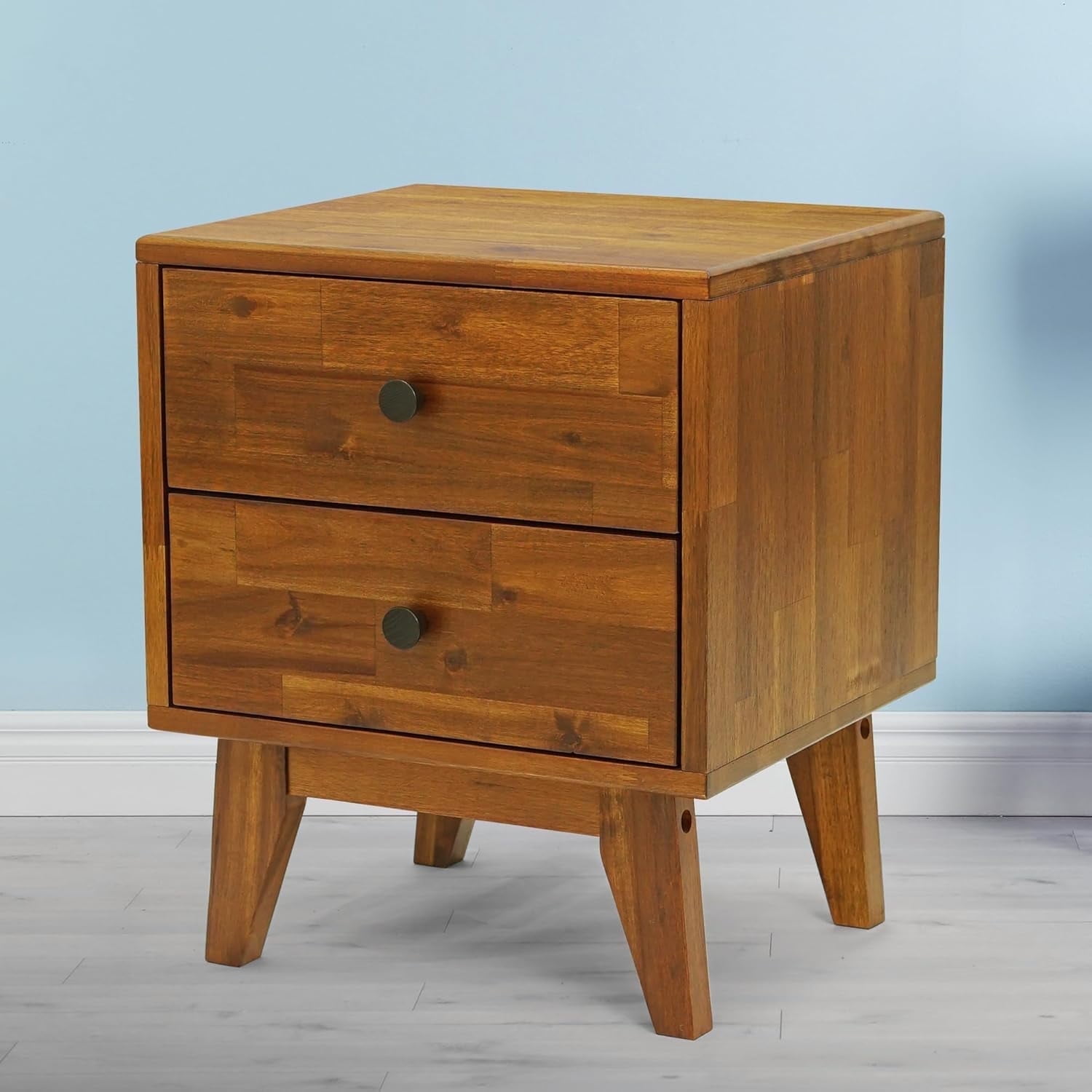 Acacia Silvia Solid Wood 2-Drawer Nightstand – Mid-century Bedside ...