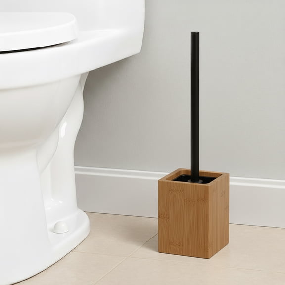 Acacia Square Toilet Brush and Holder Set Brown
