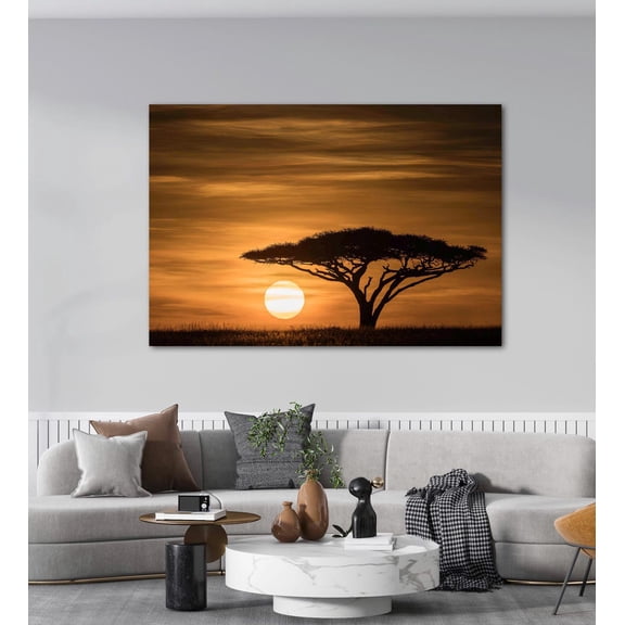Acacia Tree and Sunset Landscape Wall Art, Acacia Tree Poster, Sunset View Wall Decor, Art, Wall Art Prints, Housewarming Gift, Size 24x36 UNFFRAMED F03.1.8l1561