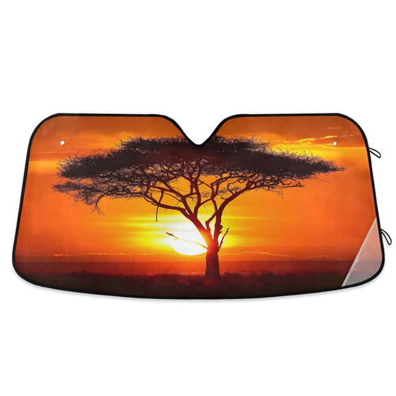 Acacia Tree and Sunset Car Windshield Sun Shade Foldable Car Front Window Visor Heat and UV Protection 53x23.5