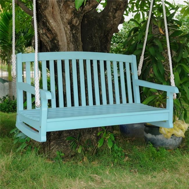 Sky Blue Acacia Two Seater Outdoor Swing with Curved Back