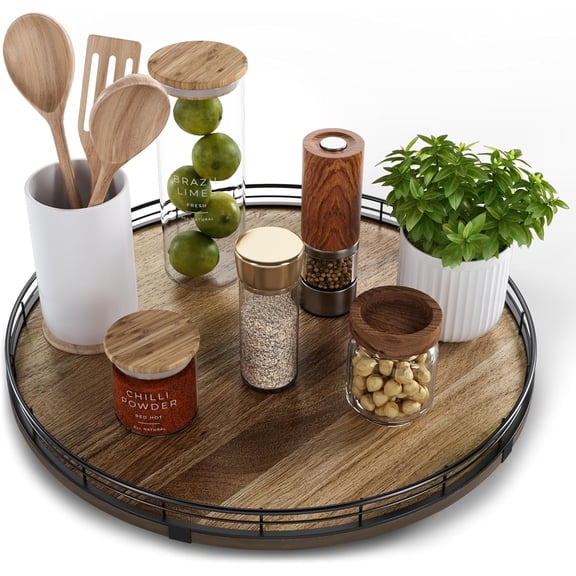 MM Acacia Wood 16" Lazy Susan Turntable Organizer for Table Top, Farmhouse Large Round Lazy Susan for Cabinet Kitchen Centerpieces Dining Table, for Condiments Charcuterie, Bathroom Vanity Tray Decor